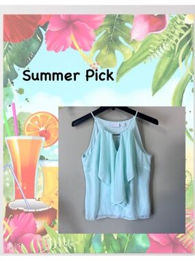 New York & Company Stretch Top with Cascading Ruffles/Light Mint Green/Small